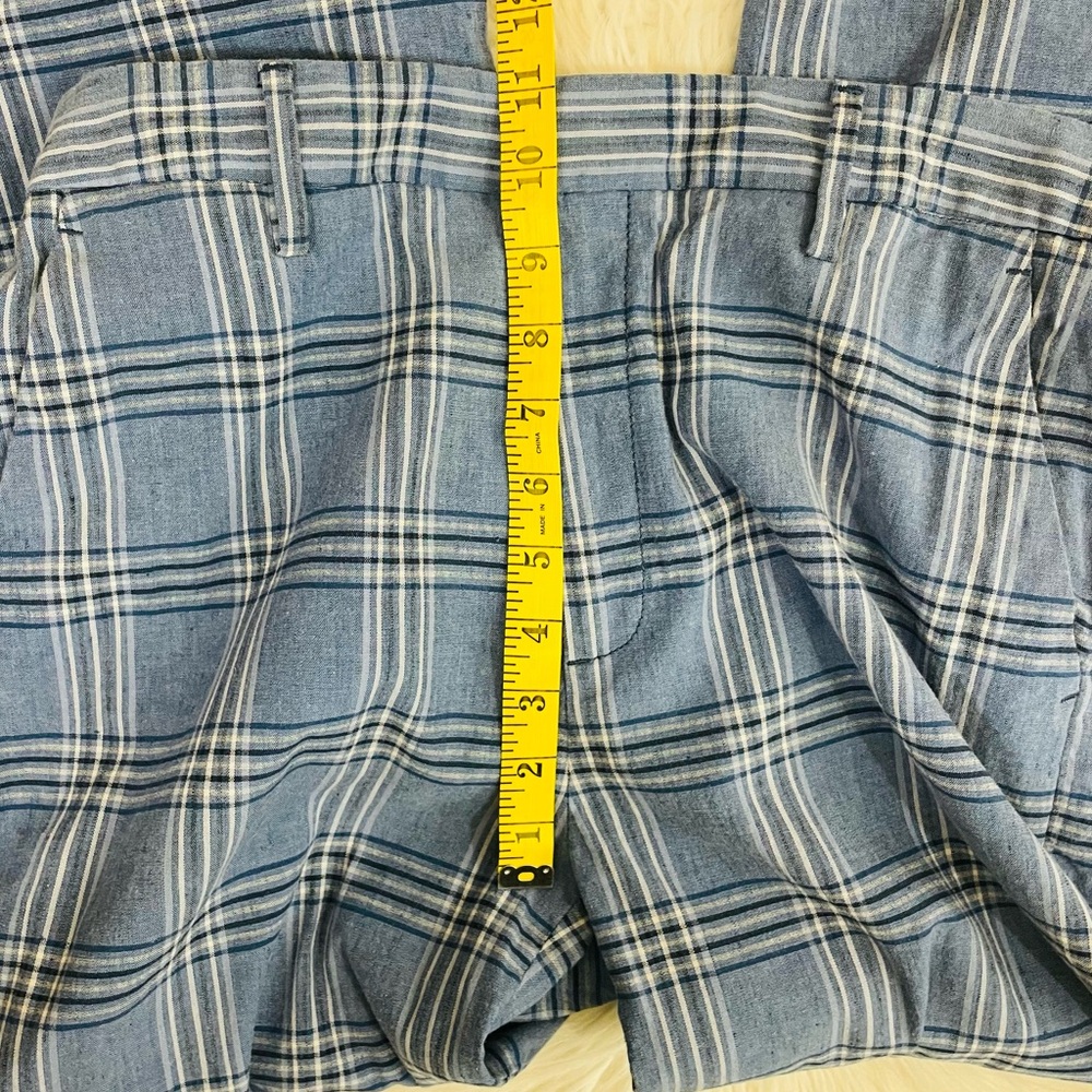 Banana Republic Linen blend Wide-leg Crop Pants Blue Plaid, EUC - Picture 8 of 11